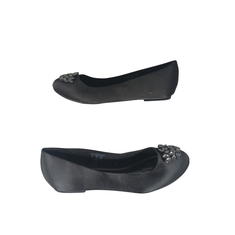 UK Style by French Connection Klara Flats 10 Black Rhinestone Satin Evening Glam